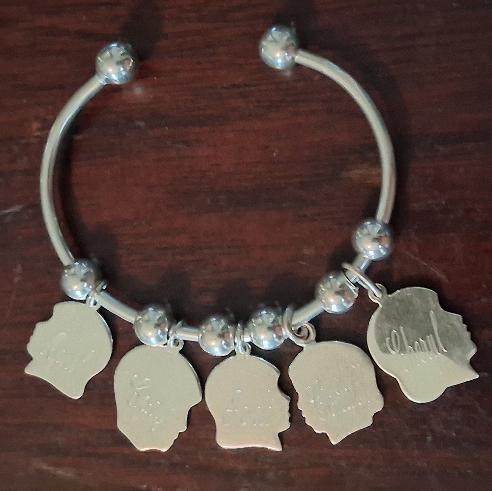 1930s Sterling Silver 5 Head Beaded Bagel Bracelet/28.7g